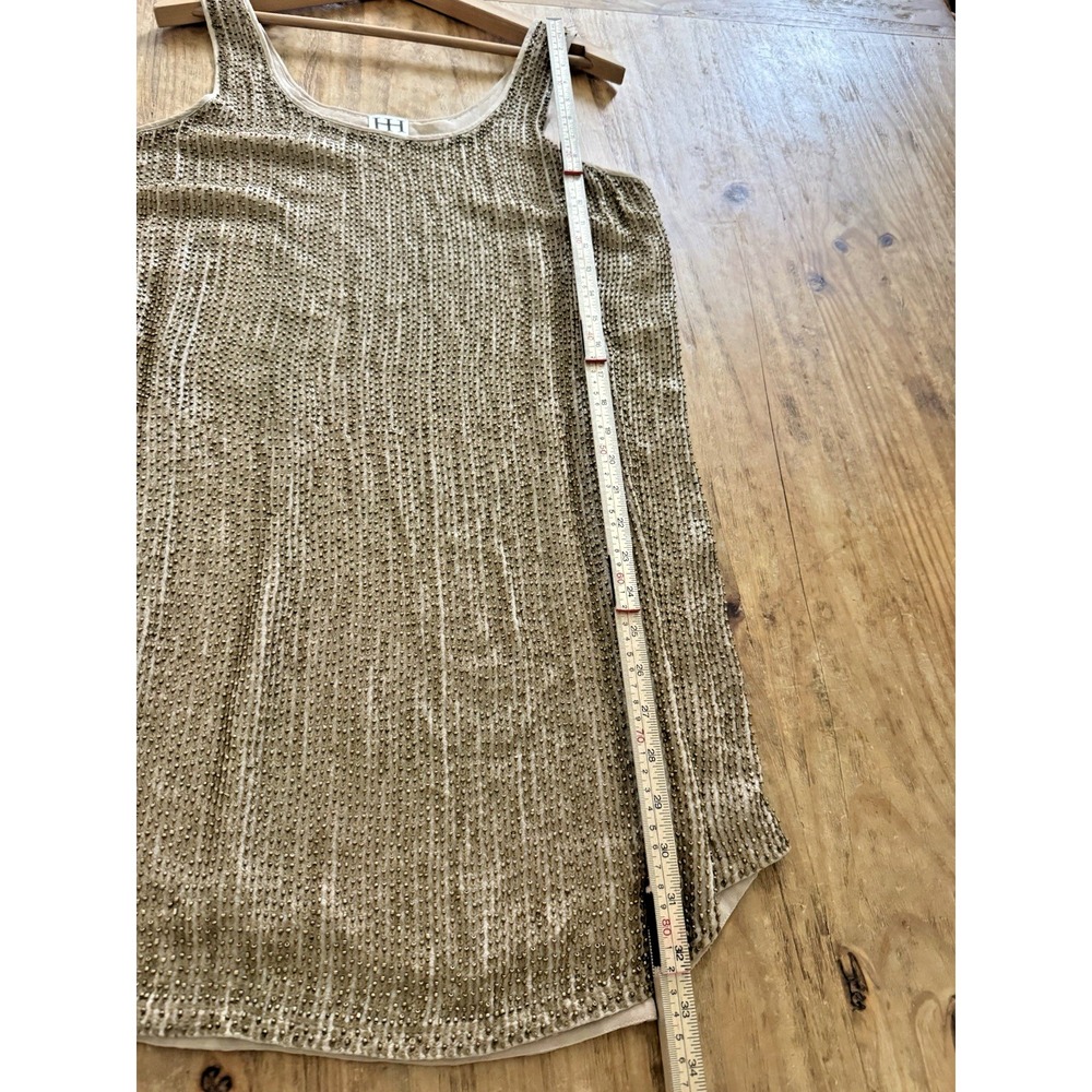 Haute Hippie 100% Silk Beaded Sleeveless Dress Sz M Taupe Bronze Embellished - Picture 9 of 10